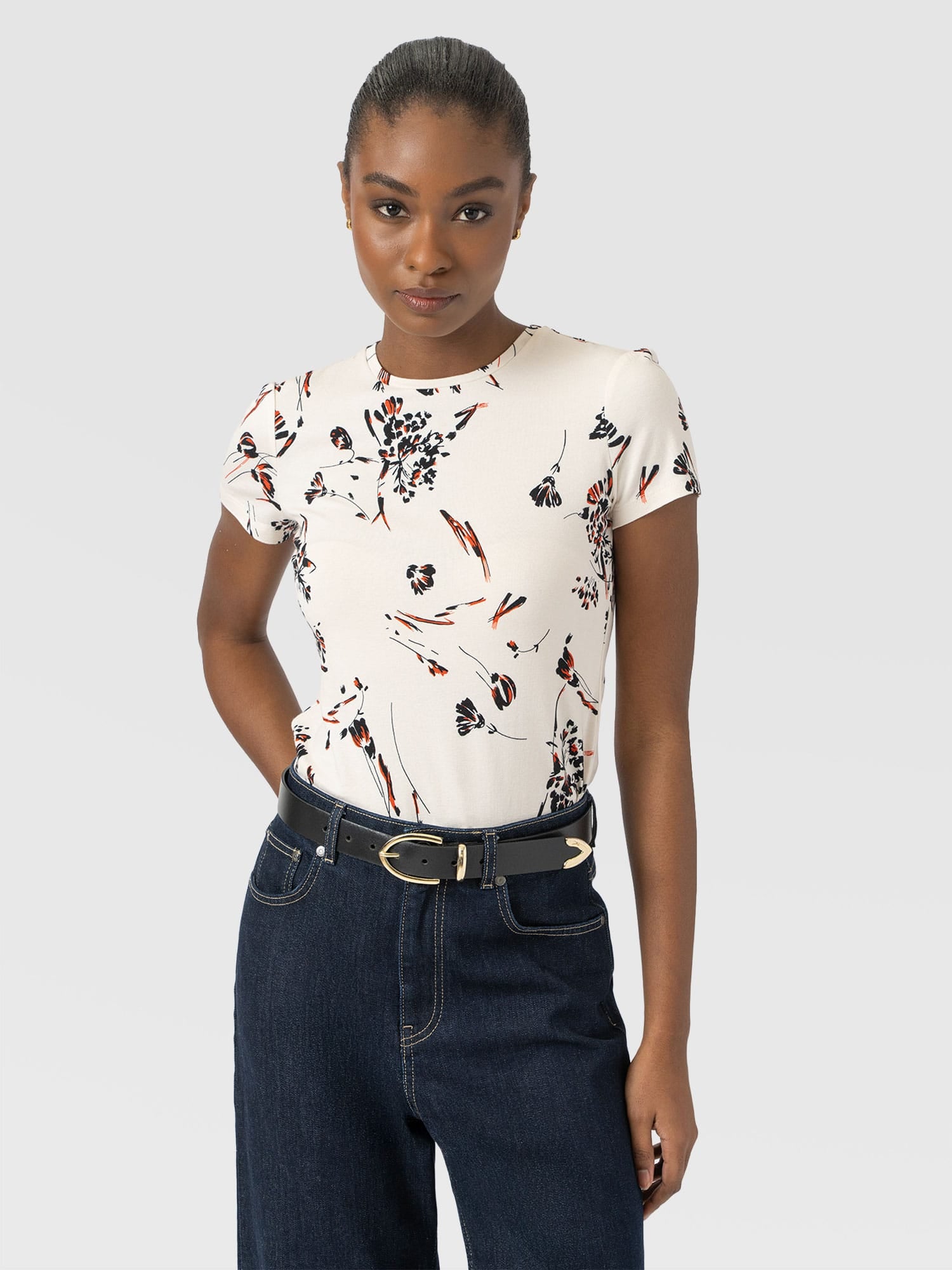 Austen Crew Neck Tee Short Sleeve - White Mist Floral - Image 3