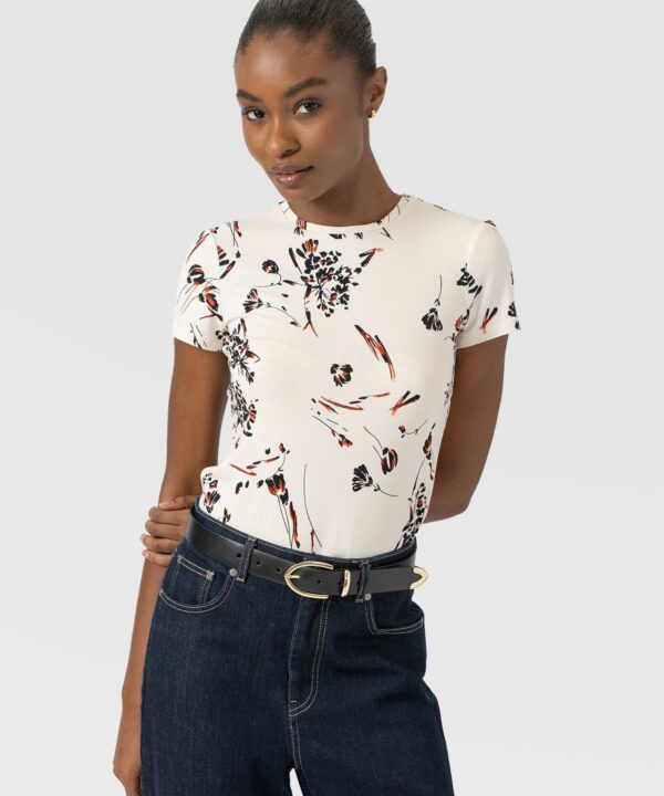 Austen Crew Neck Tee Short Sleeve - White Mist Floral