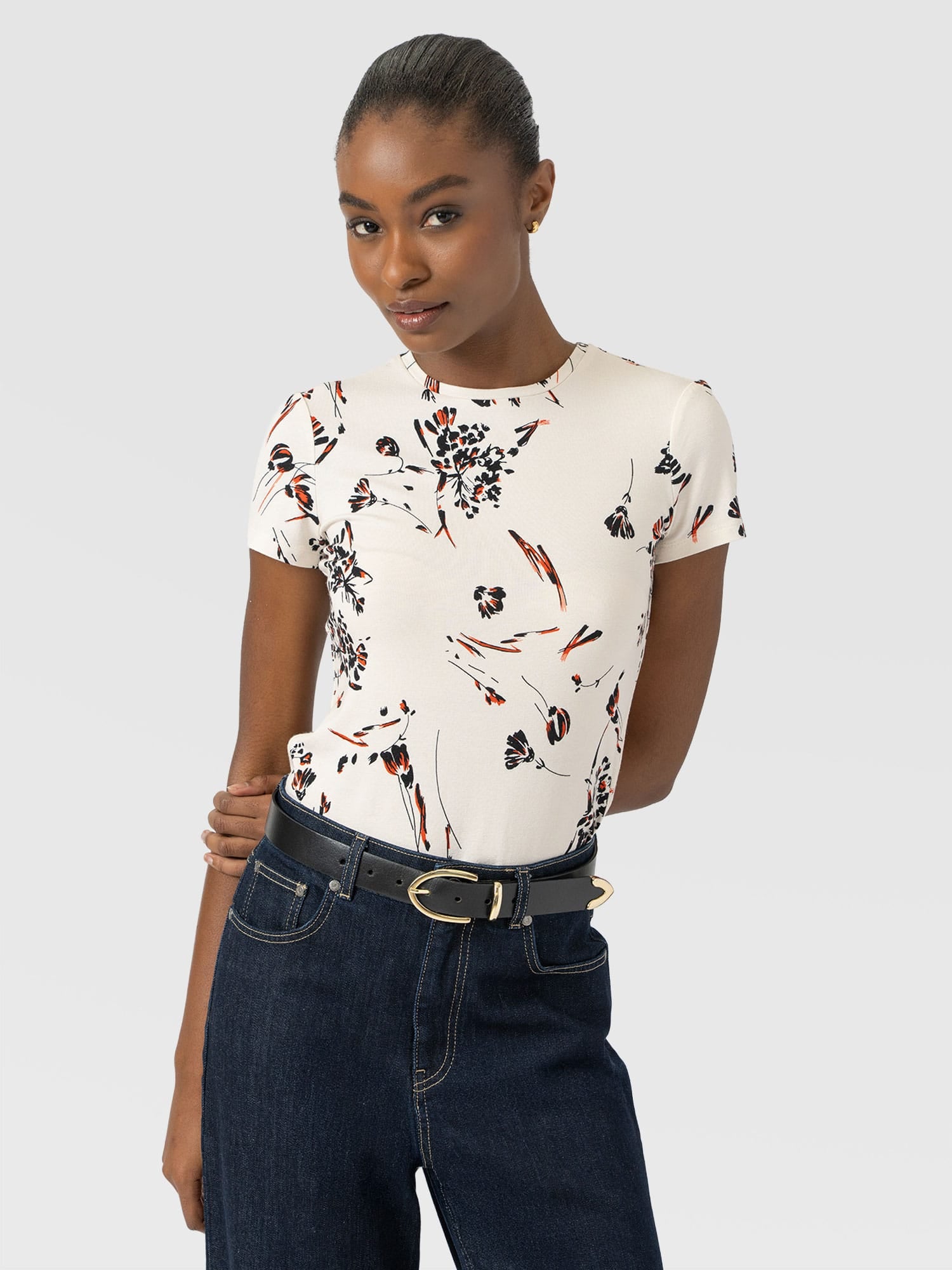 Austen Crew Neck Tee Short Sleeve - White Mist Floral