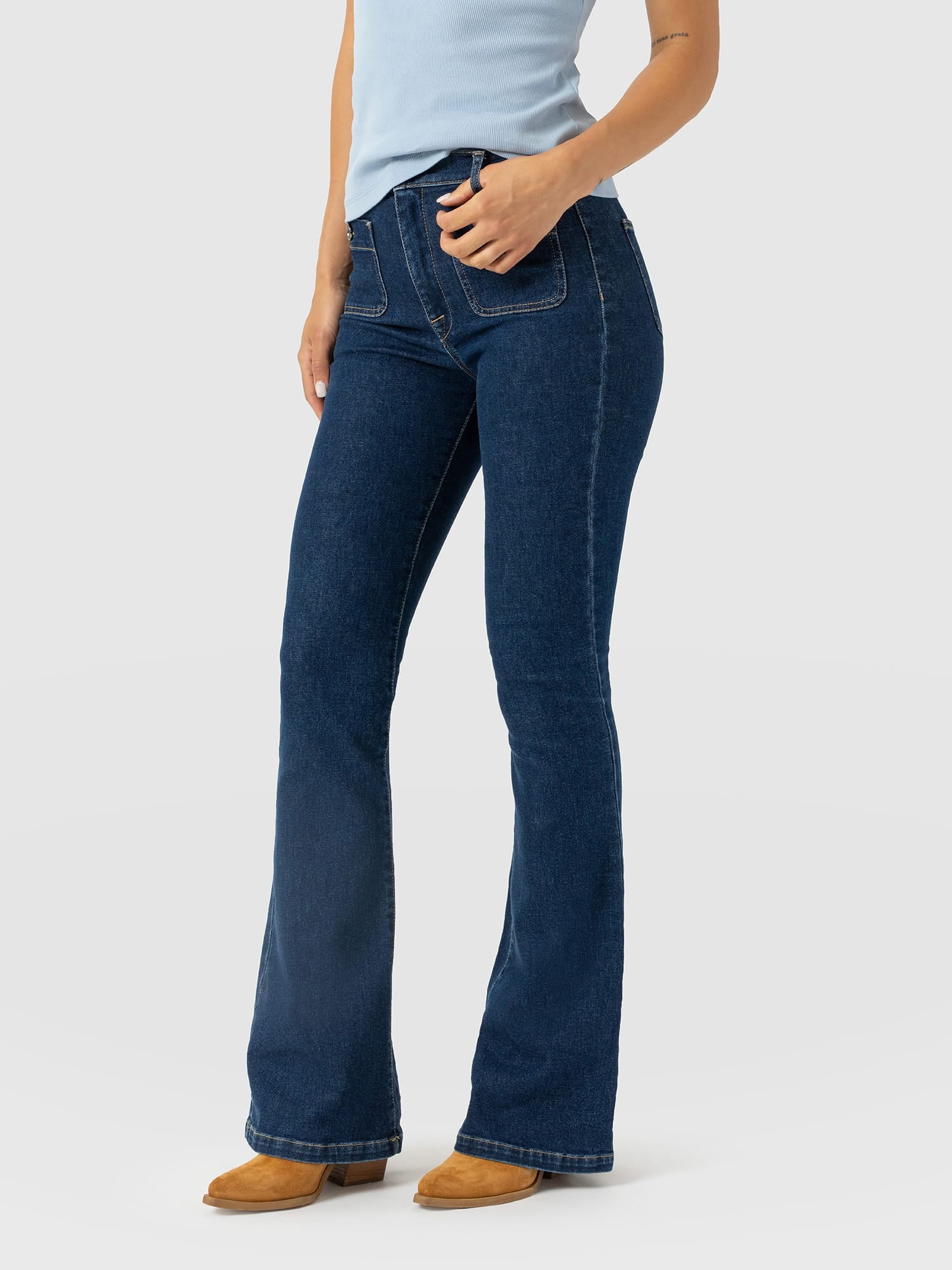 Bowie Stretch Flare Jeans - Mid Blue - Image 6