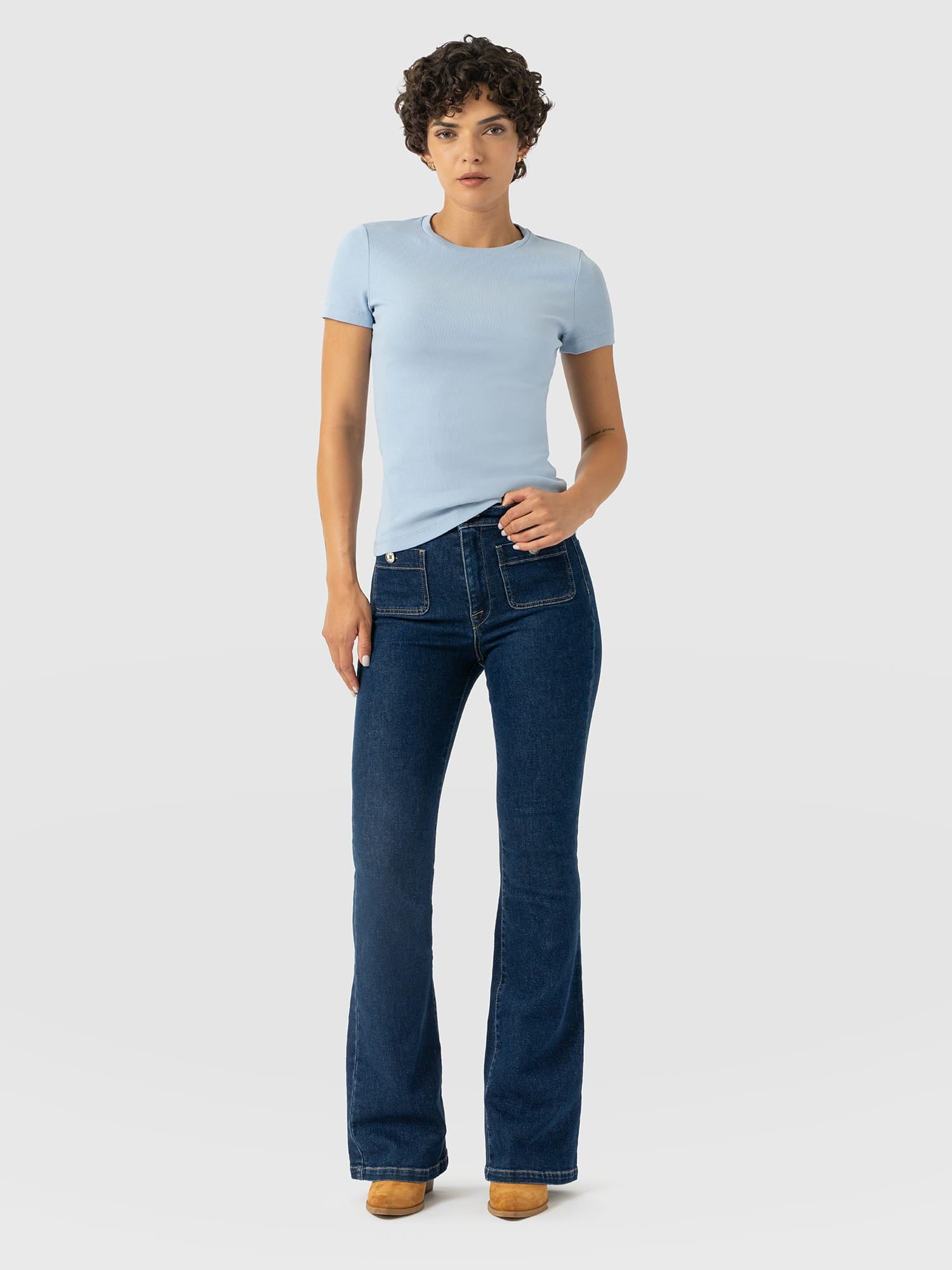 Bowie Stretch Flare Jeans - Mid Blue - Image 3