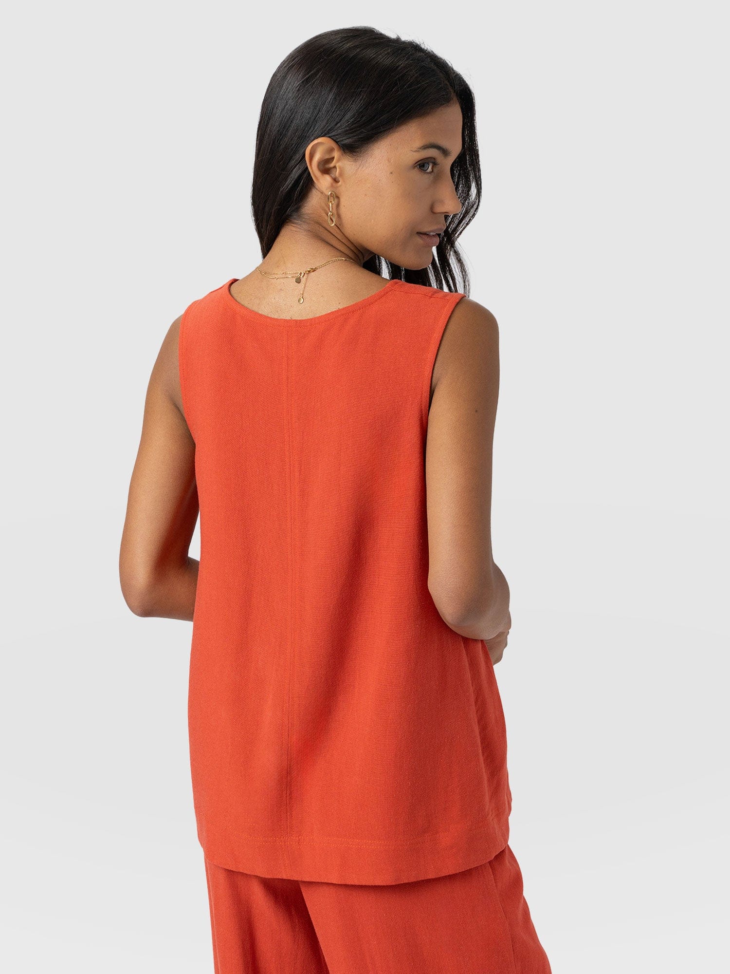 Corinne Linen V Neck Tunic - Burnt Orange - Image 6