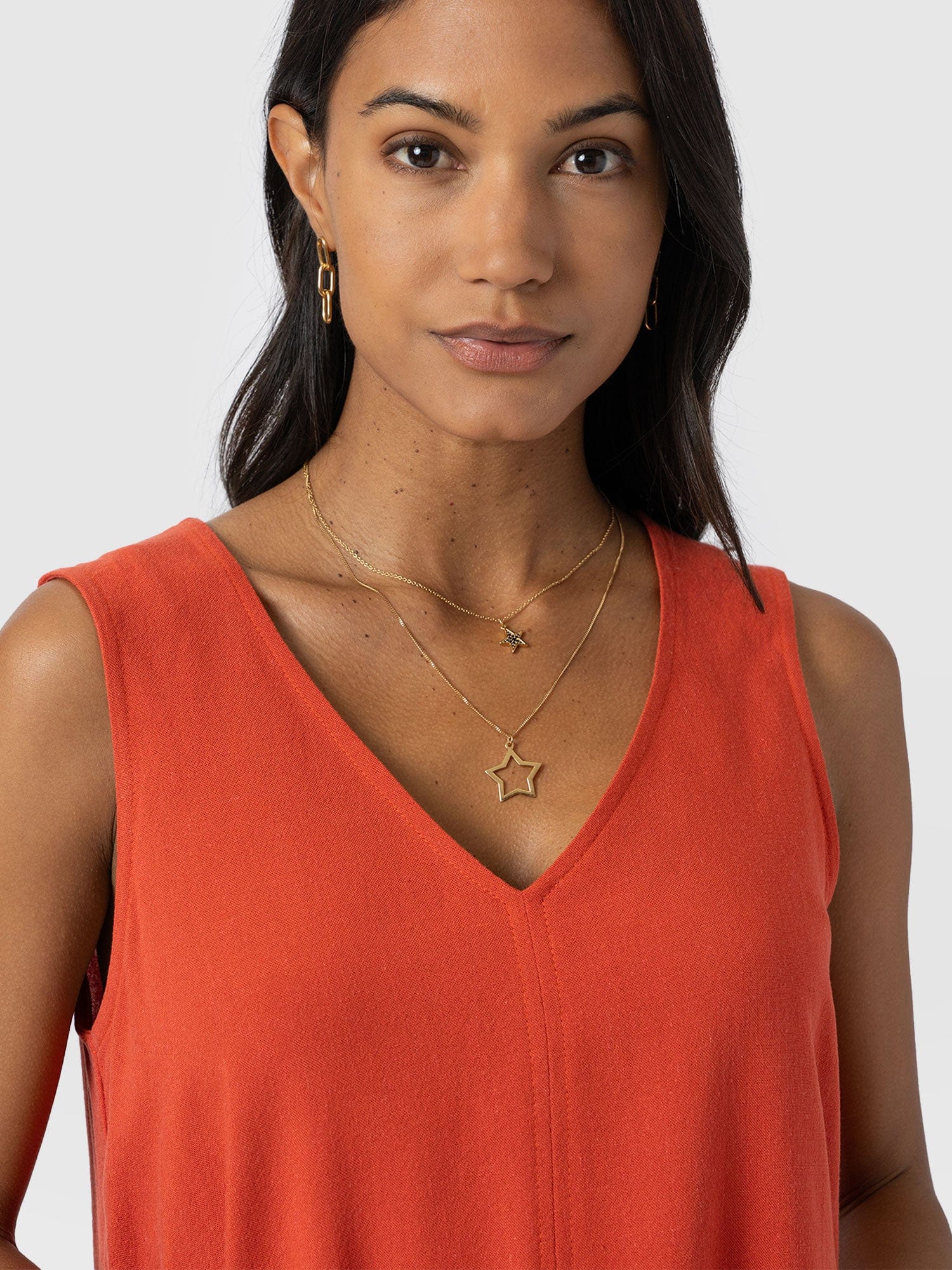 Corinne Linen V Neck Tunic - Burnt Orange - Image 4