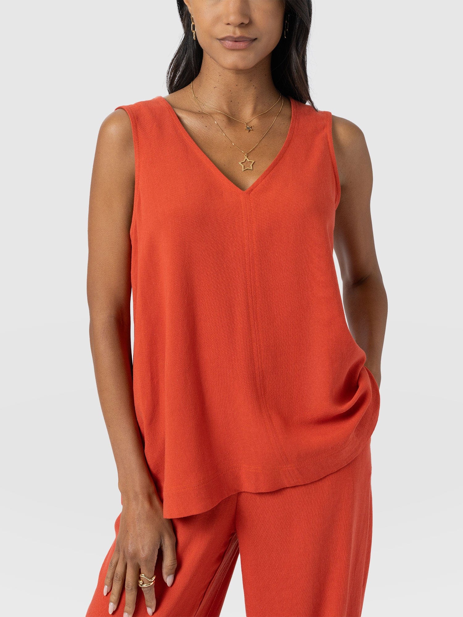 Corinne Linen V Neck Tunic - Burnt Orange - Image 3
