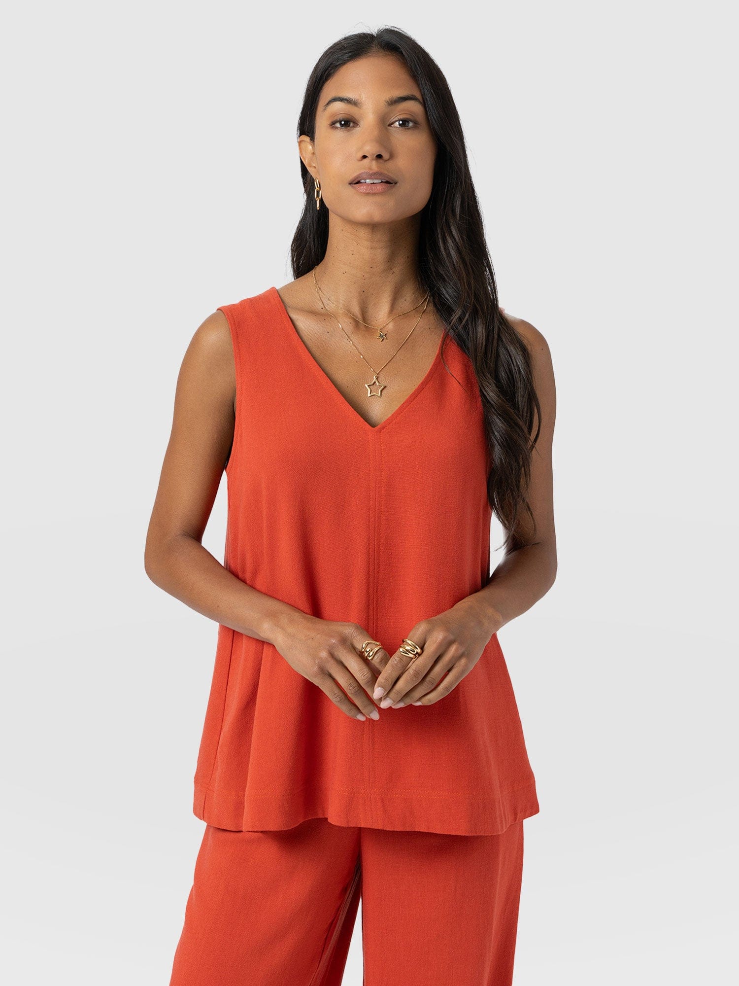 Corinne Linen V Neck Tunic - Burnt Orange - Image 2