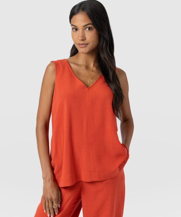 Corinne Linen V Neck Tunic - Burnt Orange