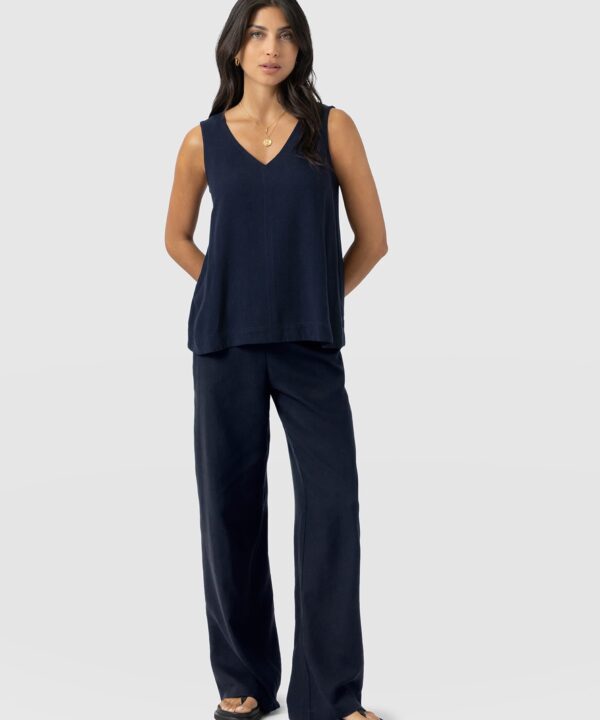 Corinne Wide Leg Linen Pant - Navy