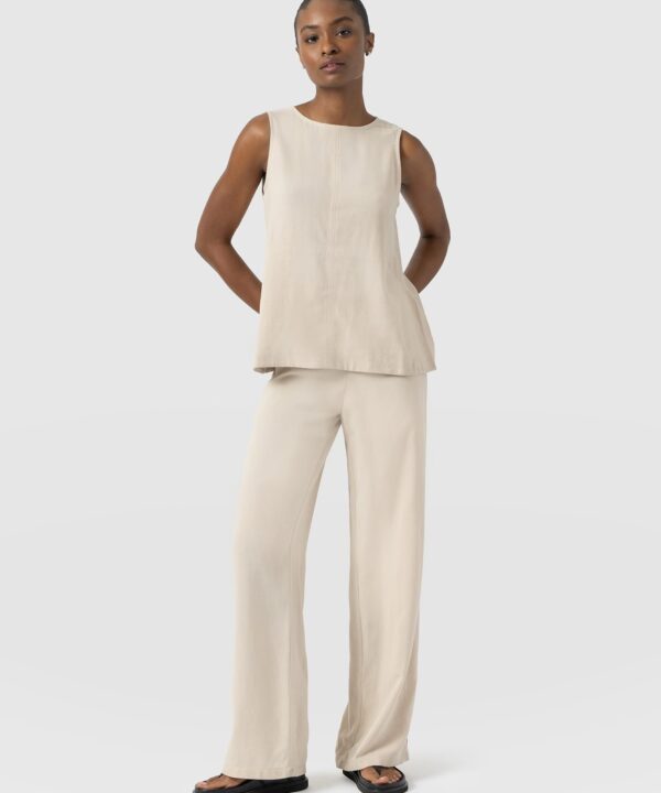 Corinne Wide Leg Linen Pant - Oatmeal