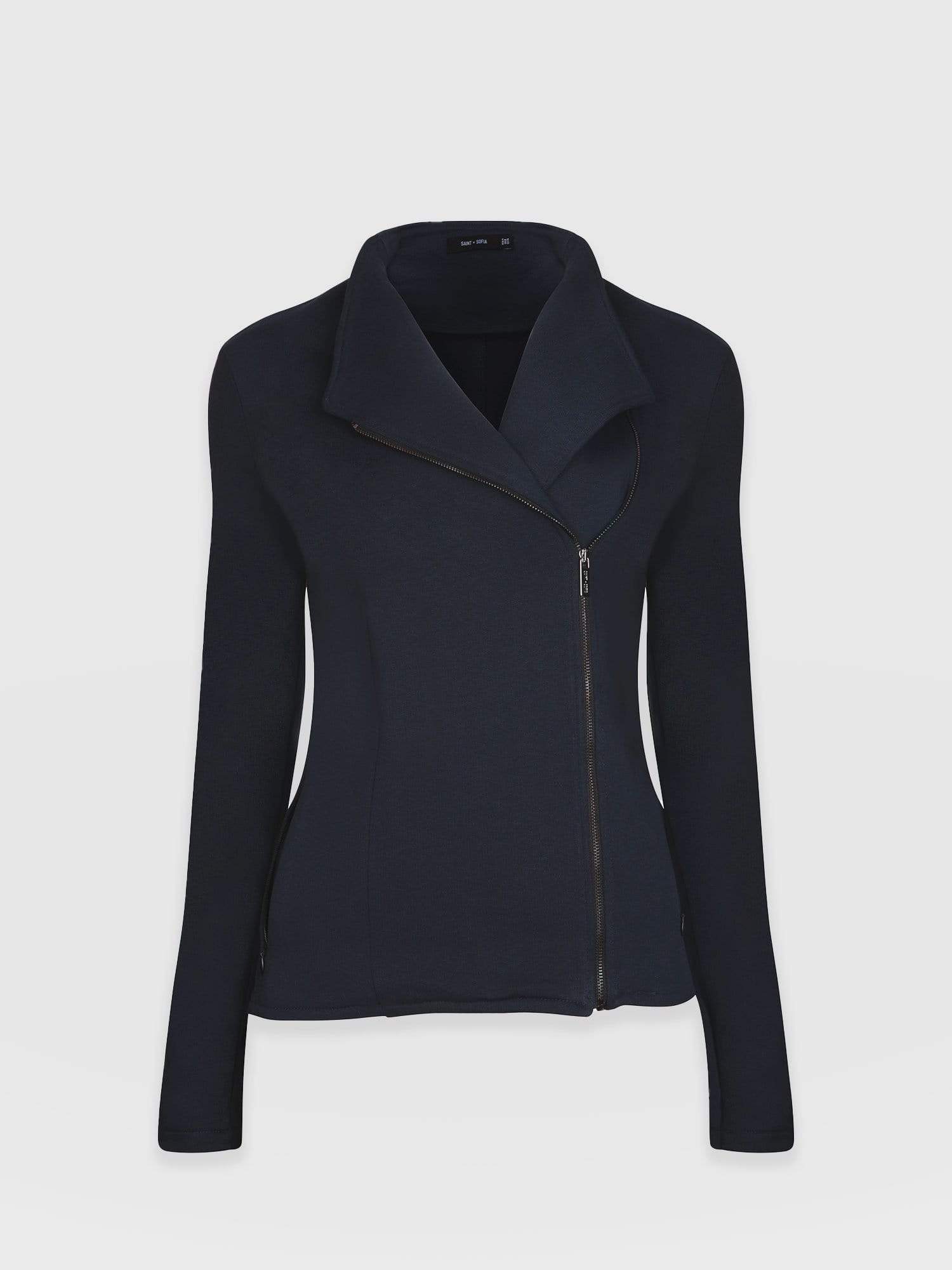 Cotton Biker Jacket - Navy - Image 7