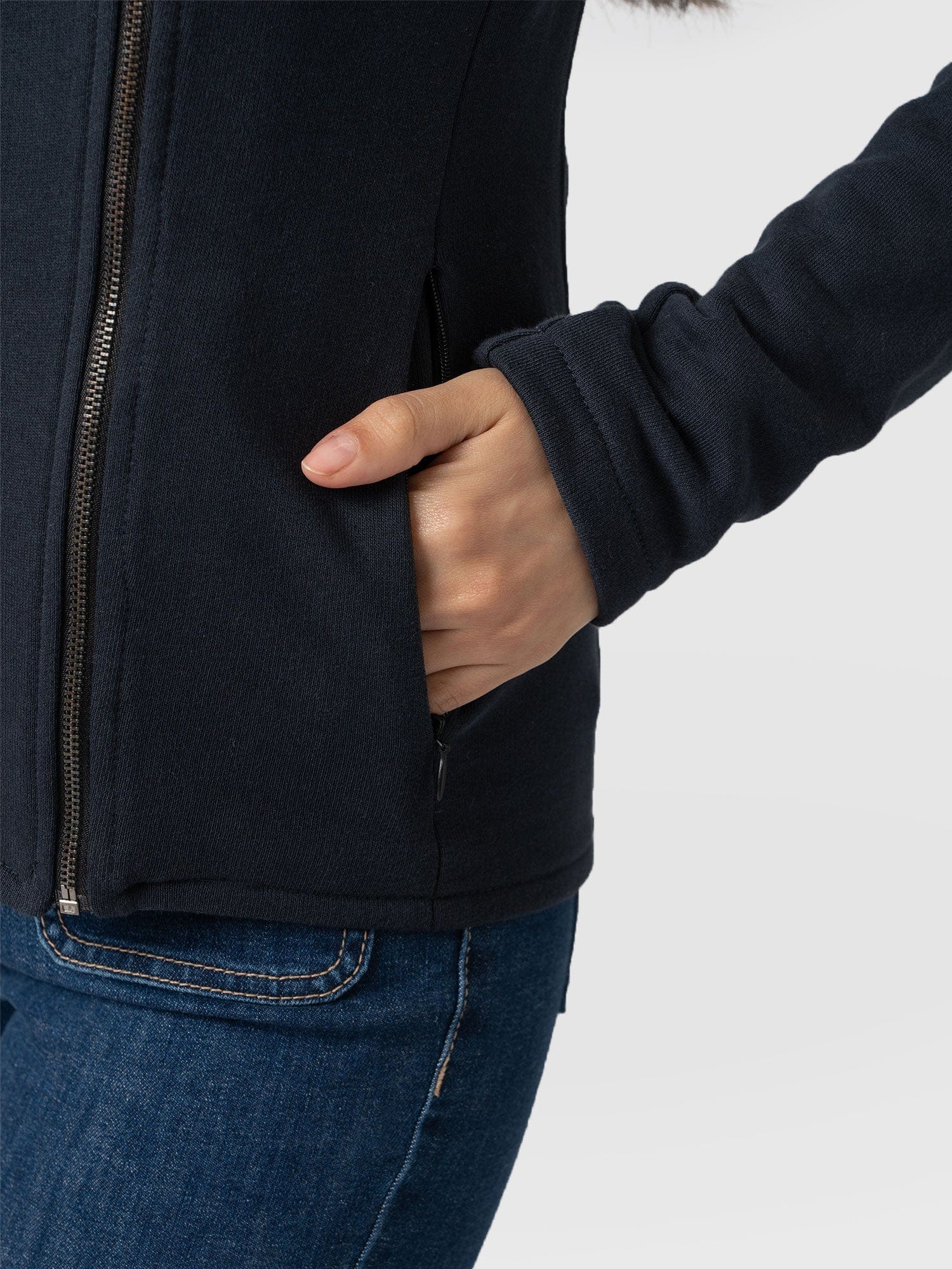 Cotton Biker Jacket - Navy - Image 6