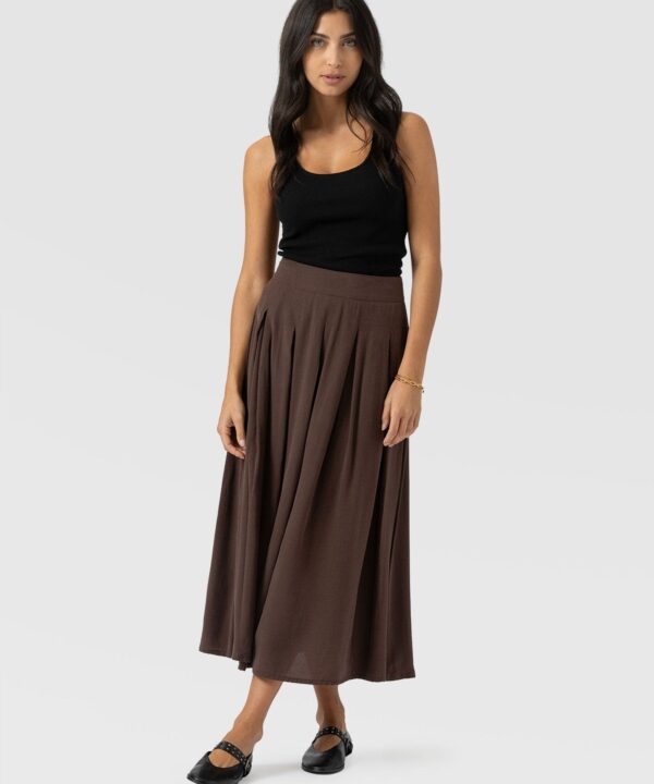 Eliza Pleated Skirt - Brown