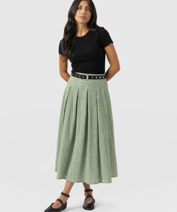 Eliza Pleated Skirt - Mint Gingham