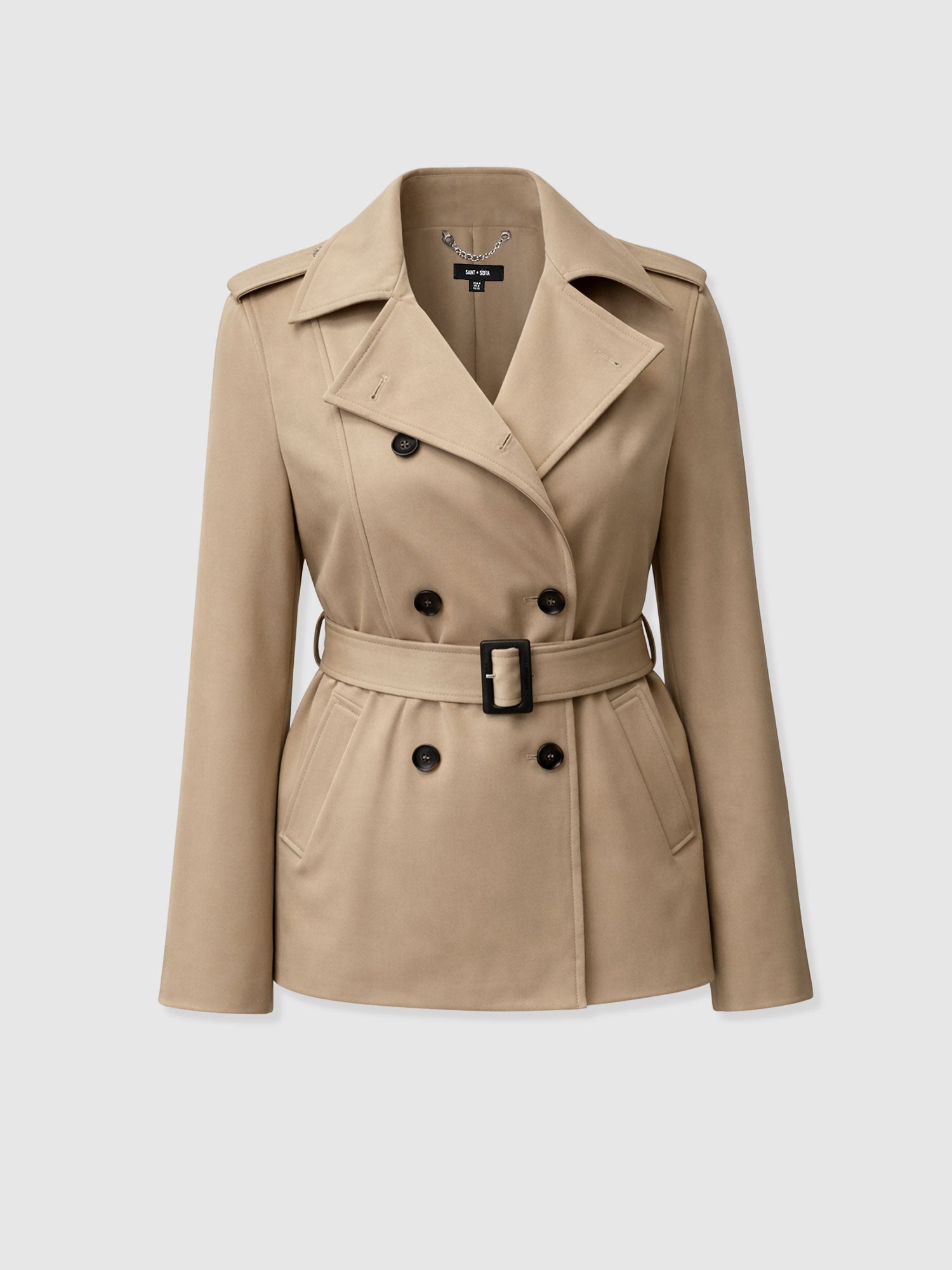Marion Double Breasted Short Trench - Beige - Image 7