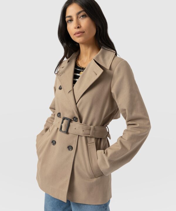 Marion Double Breasted Short Trench - Beige