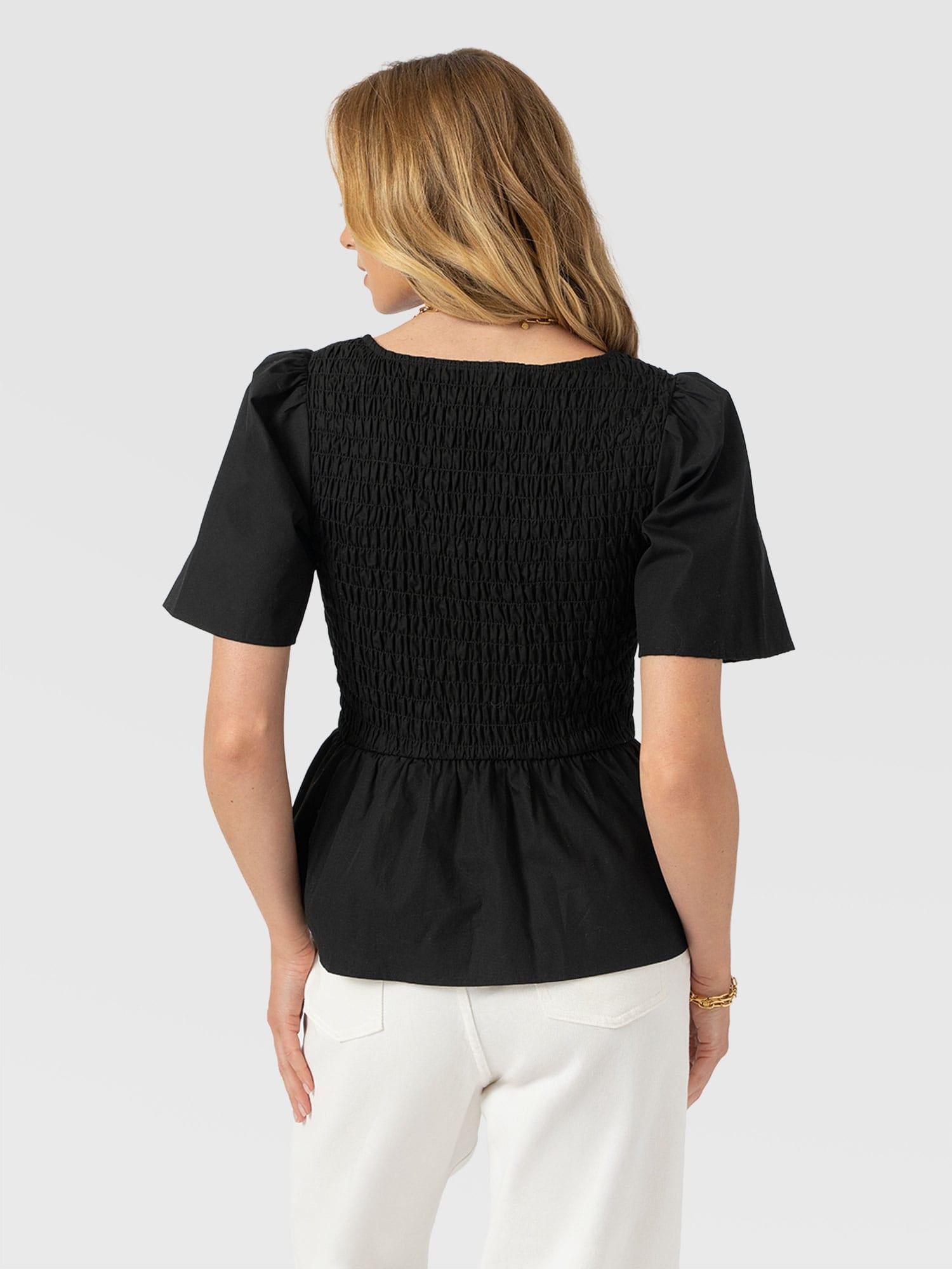 Maya Shirring Peplum Top - Black - Image 6