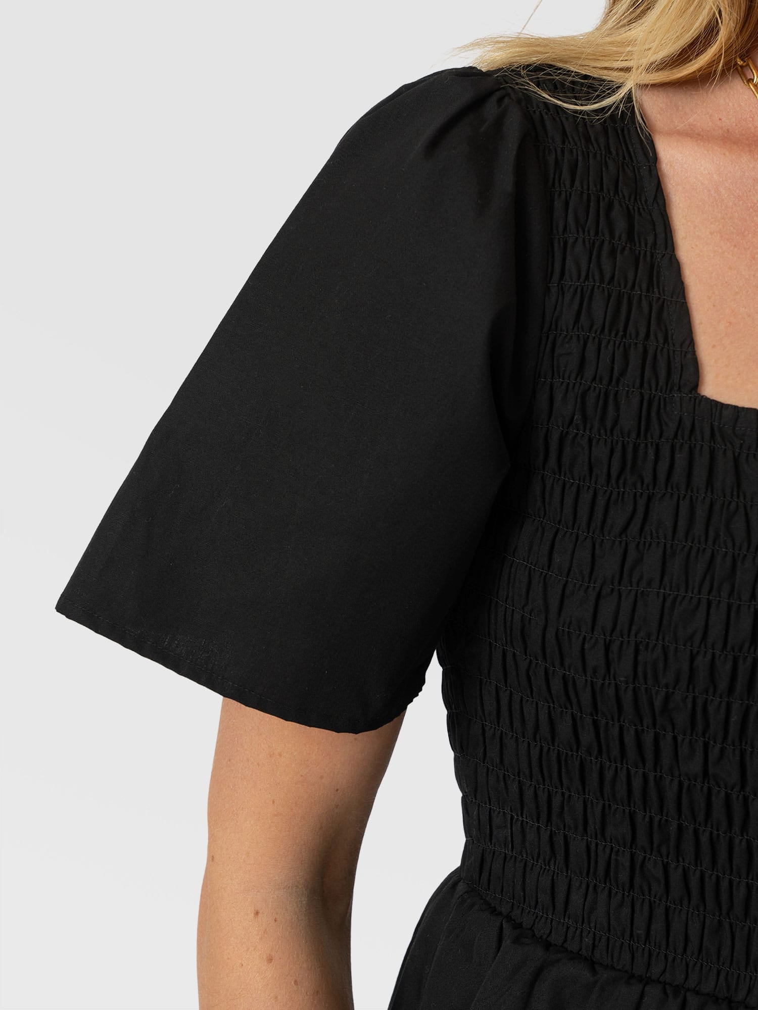 Maya Shirring Peplum Top - Black - Image 5