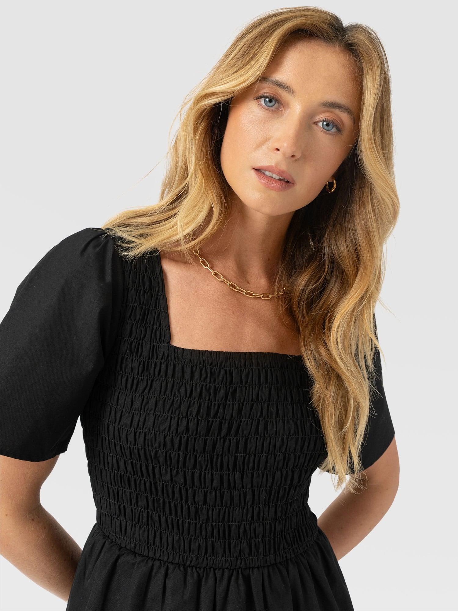 Maya Shirring Peplum Top - Black - Image 4