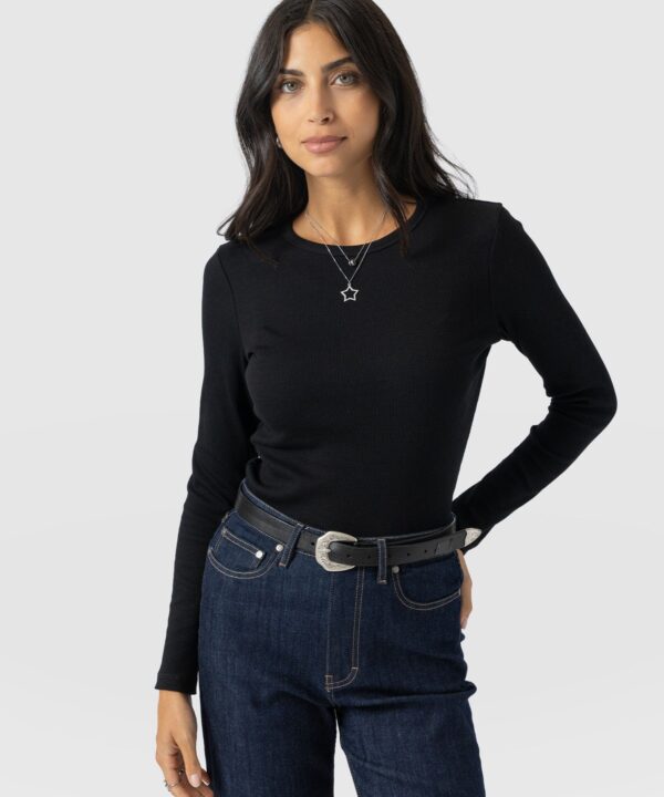 Ribbed Long Sleeve Tee - Black