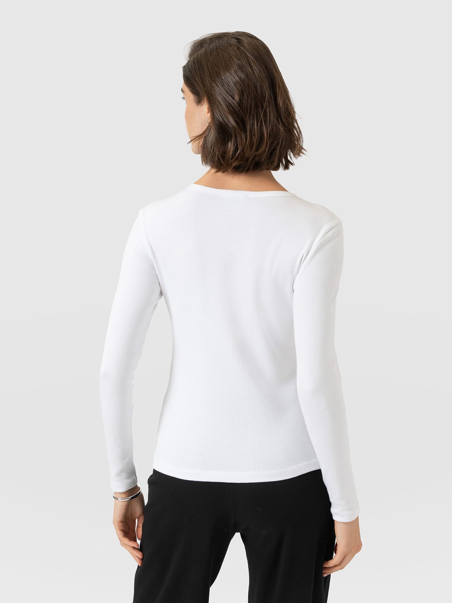 Ribbed Long Sleeve Tee - White - Image 5