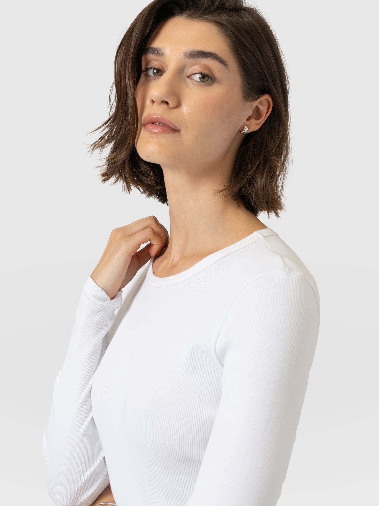 Ribbed Long Sleeve Tee - White - Image 3
