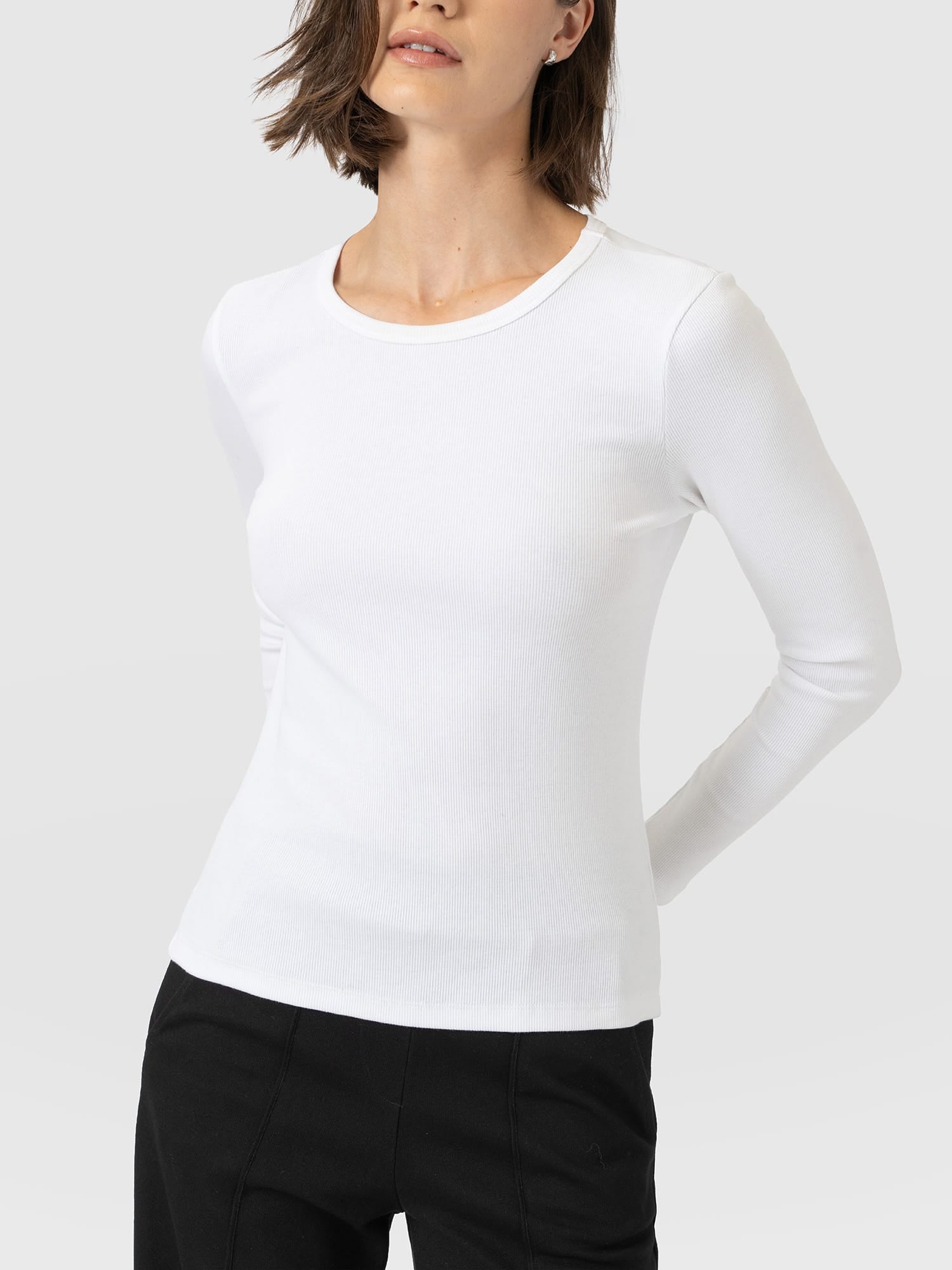Ribbed Long Sleeve Tee - White - Image 2