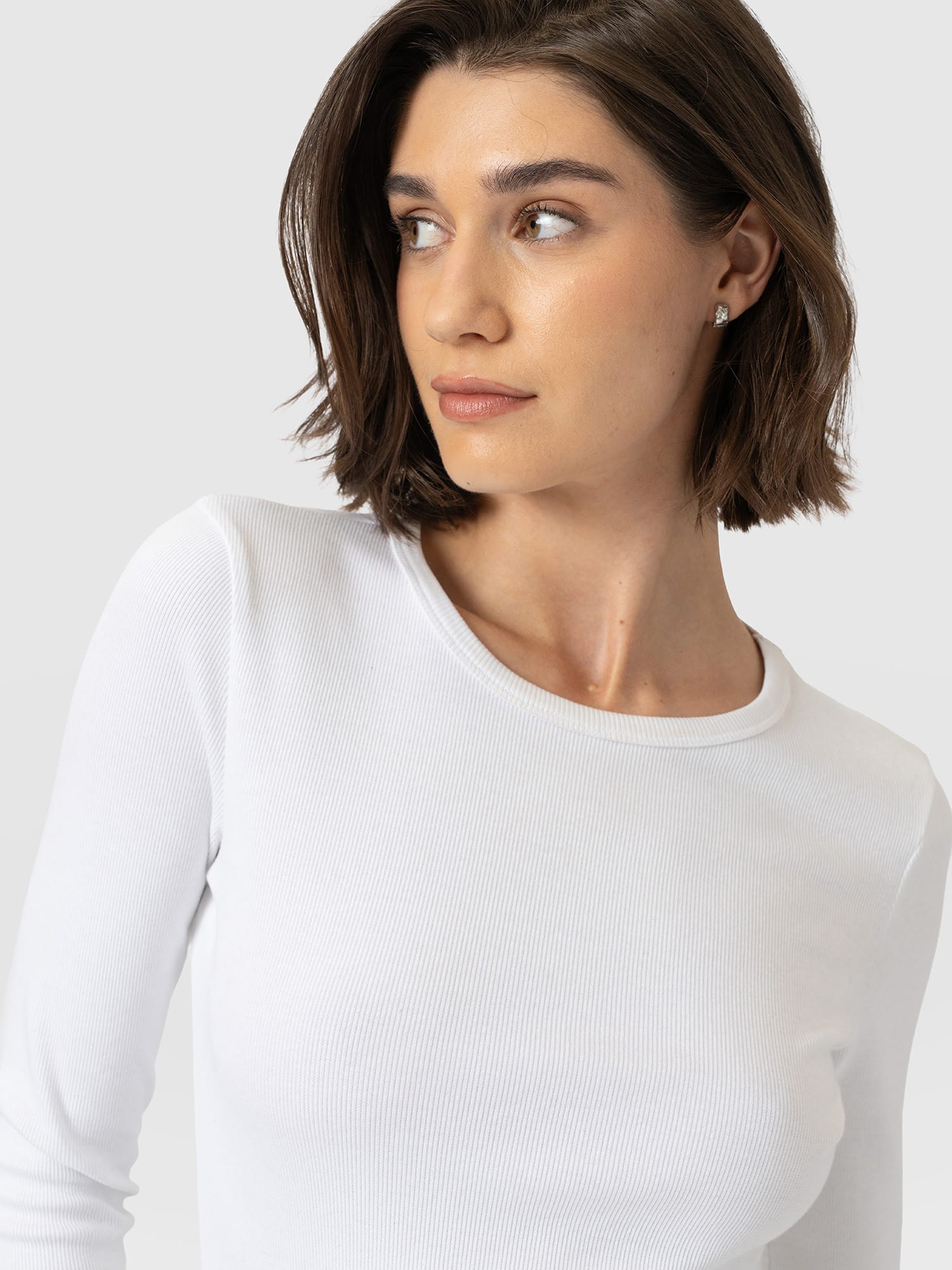 Ribbed Long Sleeve Tee - White - Image 6
