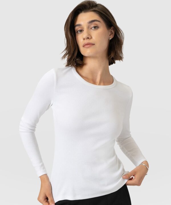 Ribbed Long Sleeve Tee - White