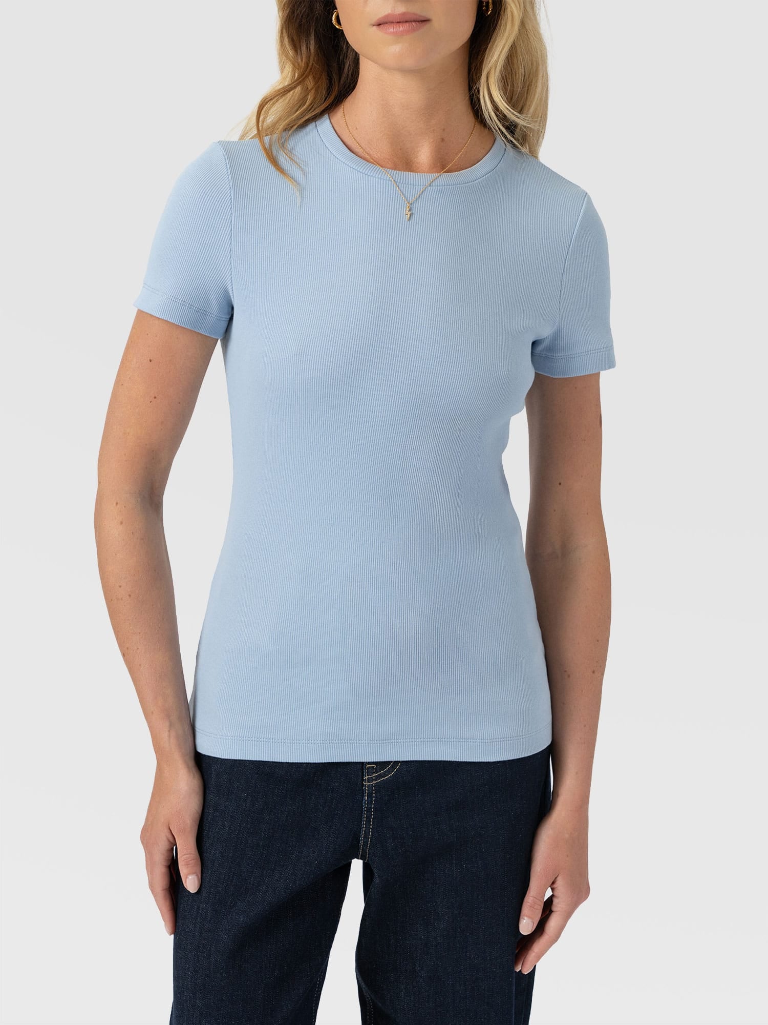 Ribbed Short Sleeve Tee - Powder Blue - Image 4