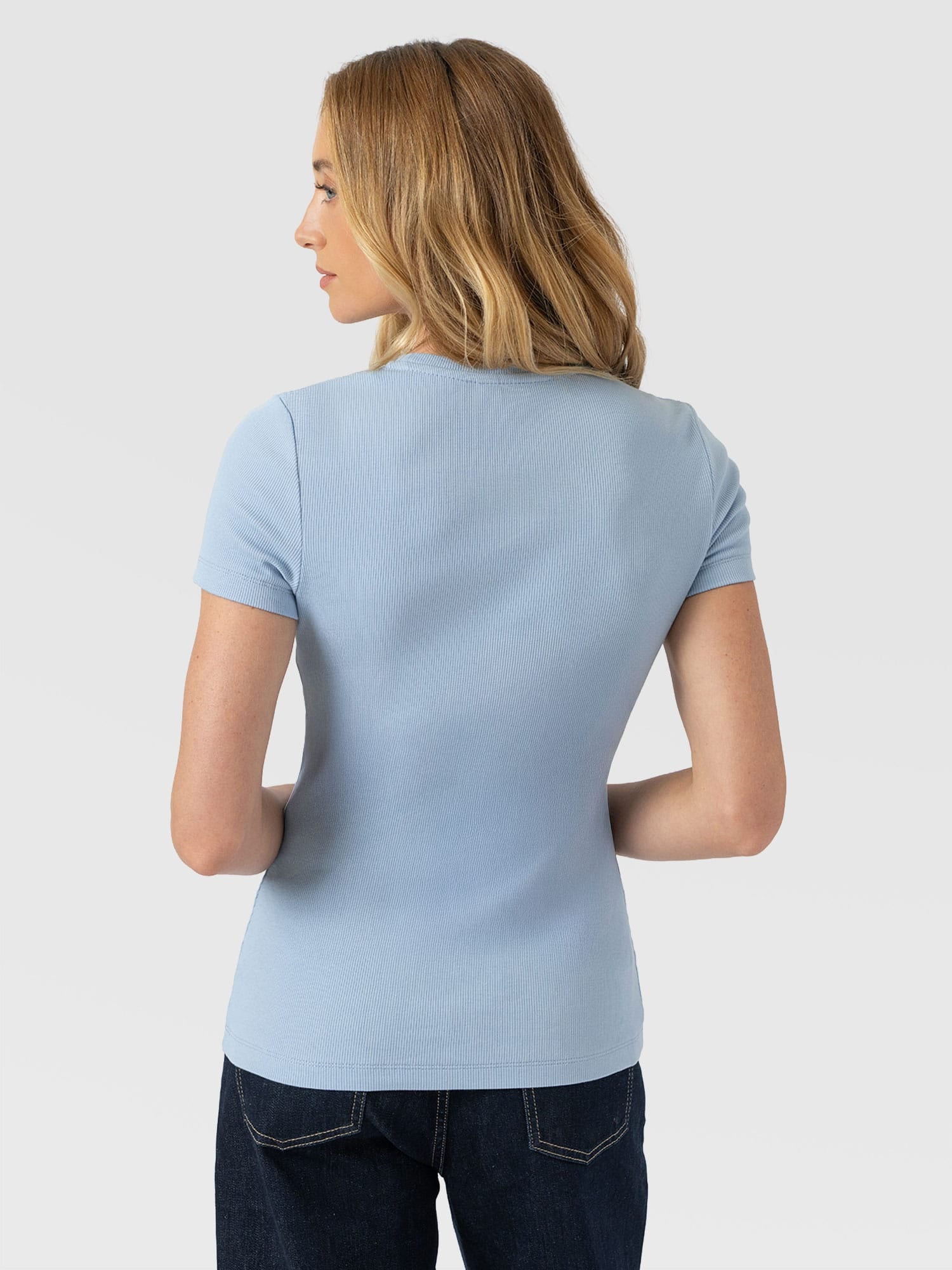 Ribbed Short Sleeve Tee - Powder Blue - Image 6