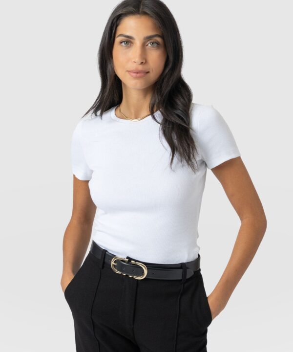 Ribbed Short Sleeve Tee - White