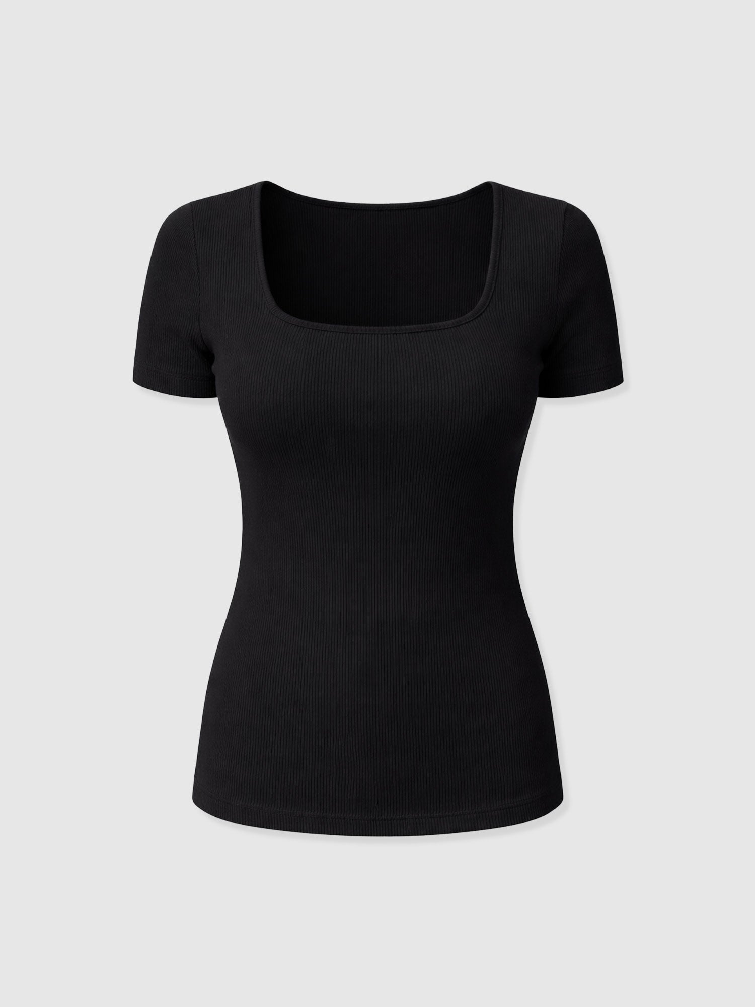 Sloane Ribbed Short Sleeve Tee - Black - Image 7