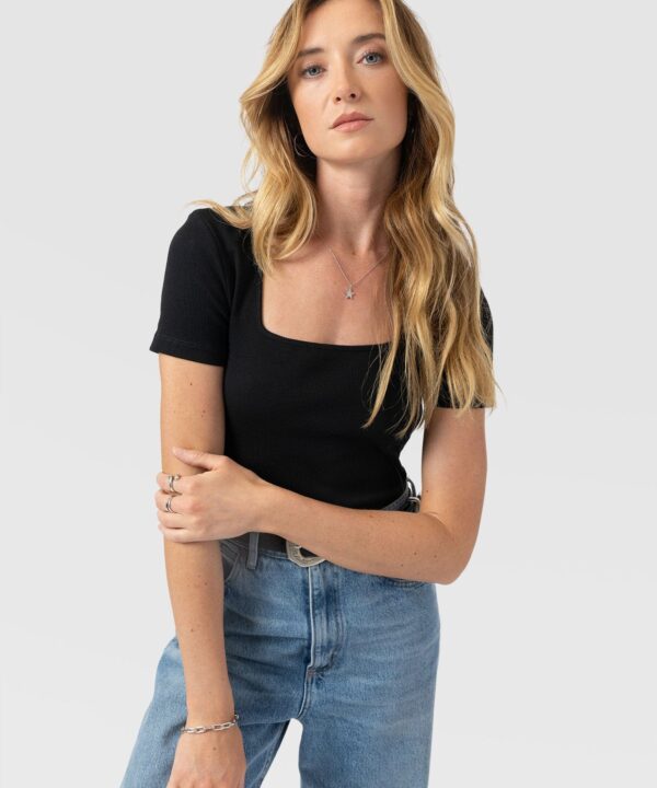 Sloane Ribbed Short Sleeve Tee - Black