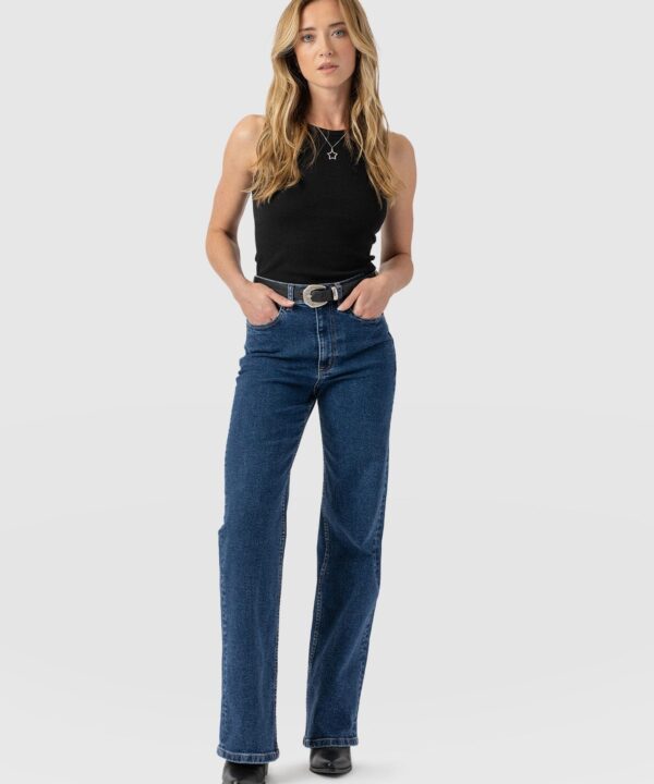 Wide Leg Jeans - Mid Blue
